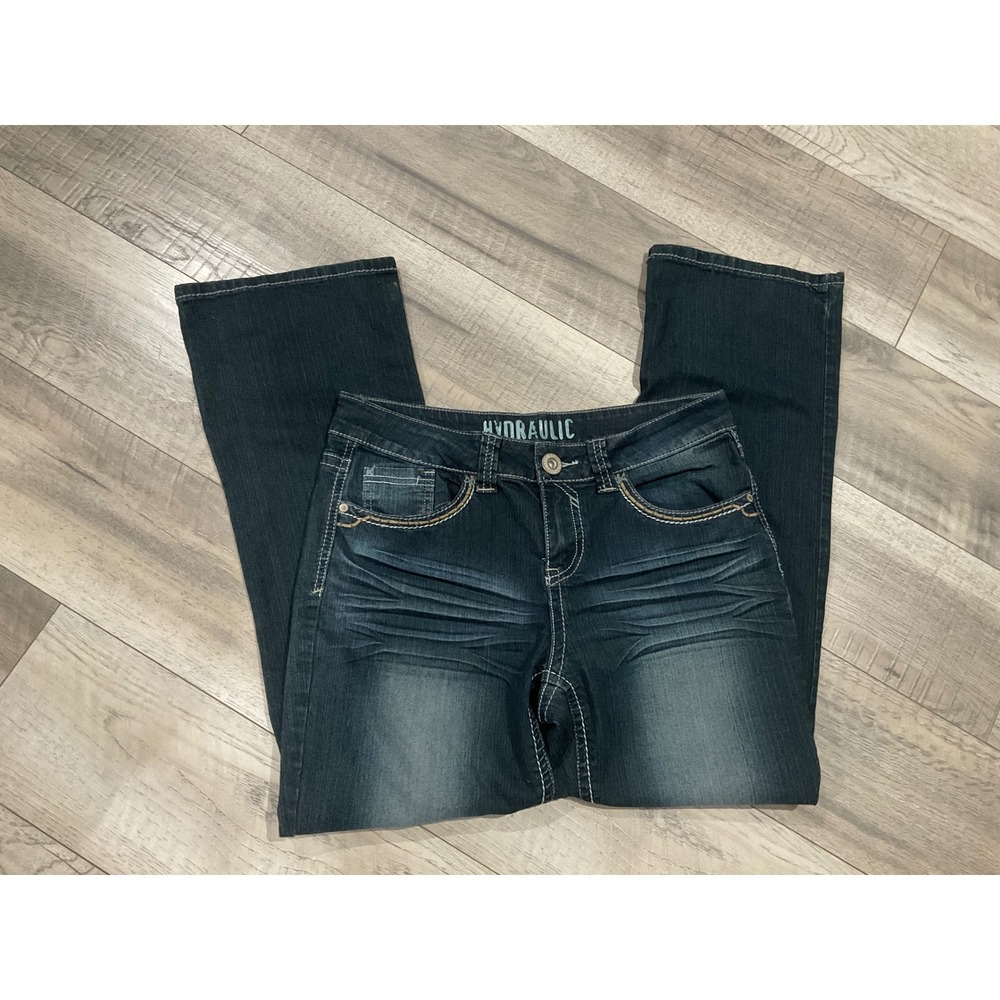 Hydraulic Bailee Dark Wash Embroidered Bootcut Jeans Petite 8P Rhinestone